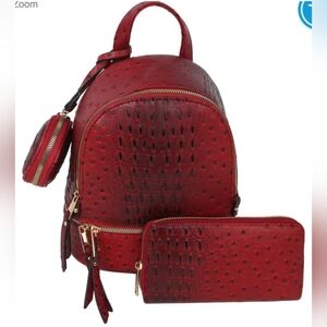 Faux ostrich convertible backpack and wallet